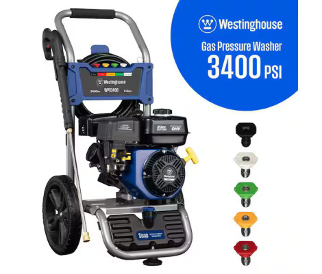 3400 PSI 2.6 GPM Gas Powered Axial Cam Pump Cold Water Pressure Washer with Soap Tank and 5 Quick Connect Tips
